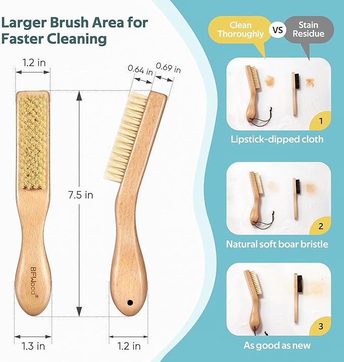 BFWood Laundry Stain Brush, Large Natural Soft Boar Bristles, Removes Tough Stains from Delicate Fabrics Like Knits, Cotton, and Linens, Gentle on Fabrics, No Damage-Ruum Studio Home