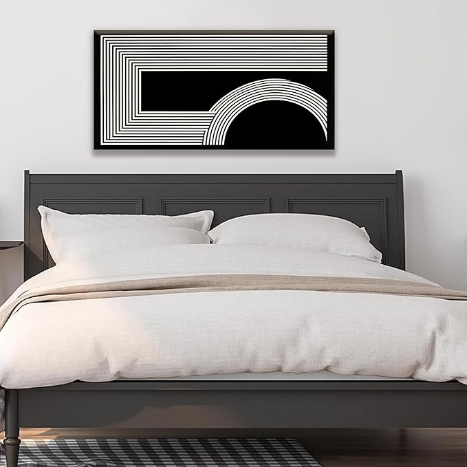 Abstract Wall Art Modern Canvas Art Wall Decor Minimalist Wall Art Geometric Line Canvas Artwork Print Paintings Black And White Wall Art Modern Picture For Bedroom Art Office Home Wall Decor 20"X 40"-Ruum Studio Home