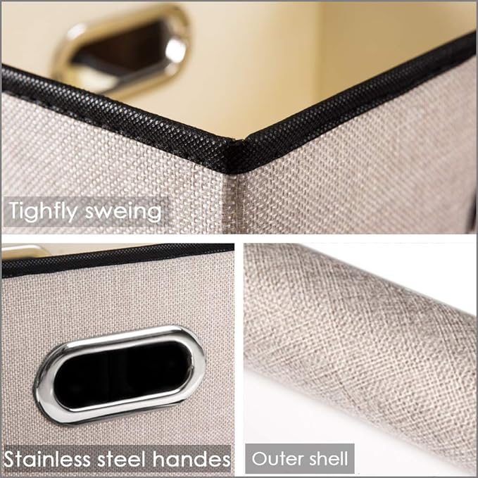 PRANDOM Foldable Storage Bin with Lid [5-Pack] Linen Fabric Decorative Storage Box Organizer Container Basket Cube with Handles Divider for Closet Office Living Room Light Grey(14.9x9.8x9.8)-Ruum Studio Home