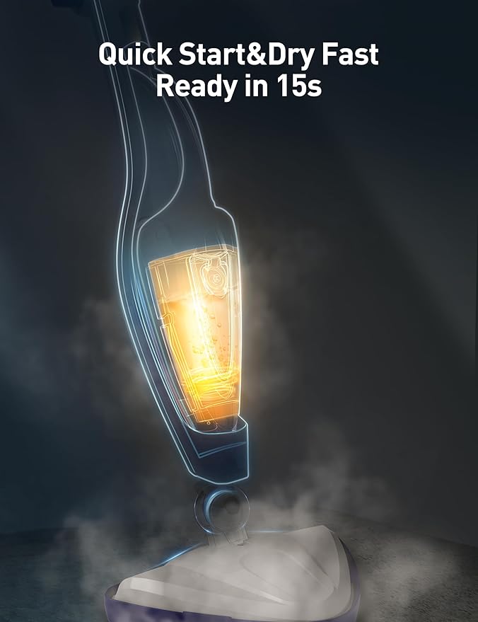 12-in-1 Steam Mop, Fast 15-Sec Heat-Up, 1500W Detachable Handheld Steam Cleaner with 2 Dirt Grip Pads, Removes 99.99% Stubborn Stains for Hardwood Floors, Clothes, Windows, Tiles, Furniture, Blue-Ruum Studio Home