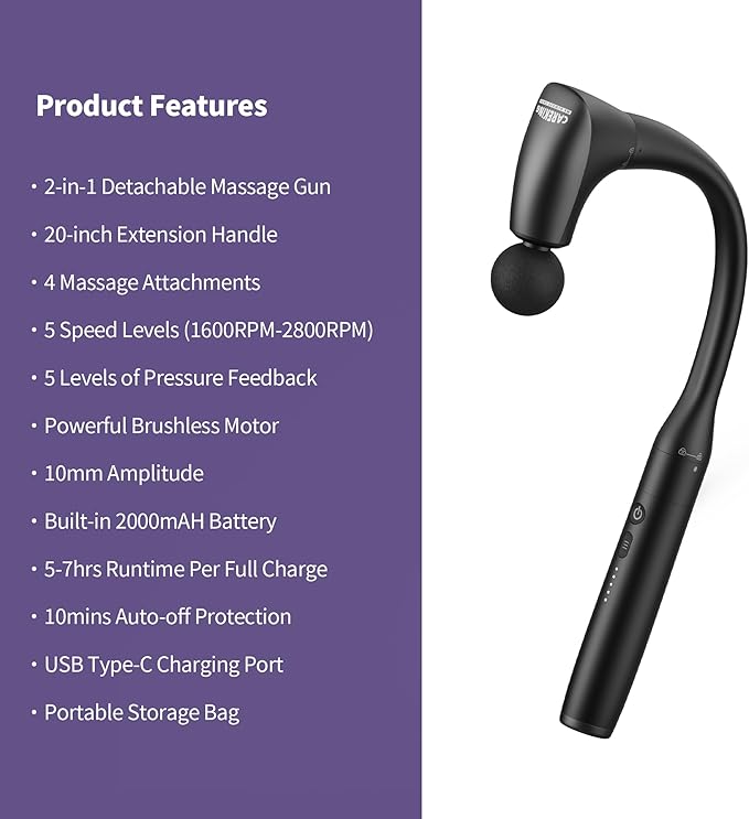2-in-1 Detachable Muscle Massage Gun Deep Tissue with 20'' Extension Handle, Back and Neck Massager for Pain Relief, Handheld Massager for Shoulder Lower Back Leg Waist, FSA-HSA Eligible-Ruum Studio Home