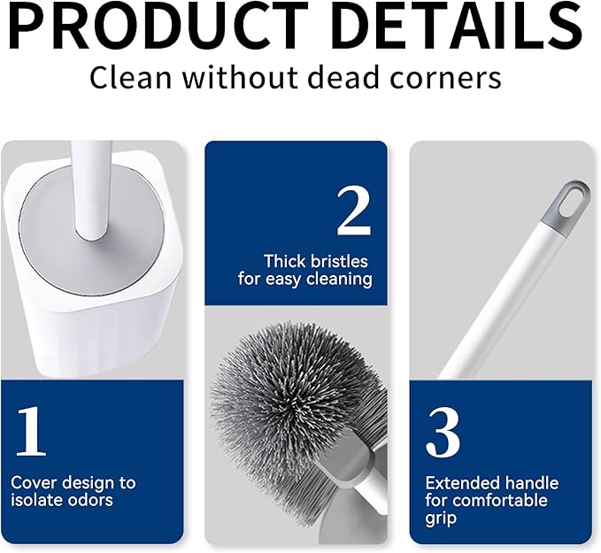 Toilet Brush & Holder Set, 2 Pack Toilet Brushes for Bathroom with Holder, Lightweight Plastic Handle, Space Saving for Storage, Deep Cleaning, Drip-Proof, Easy to Assemble-Ruum Studio Home
