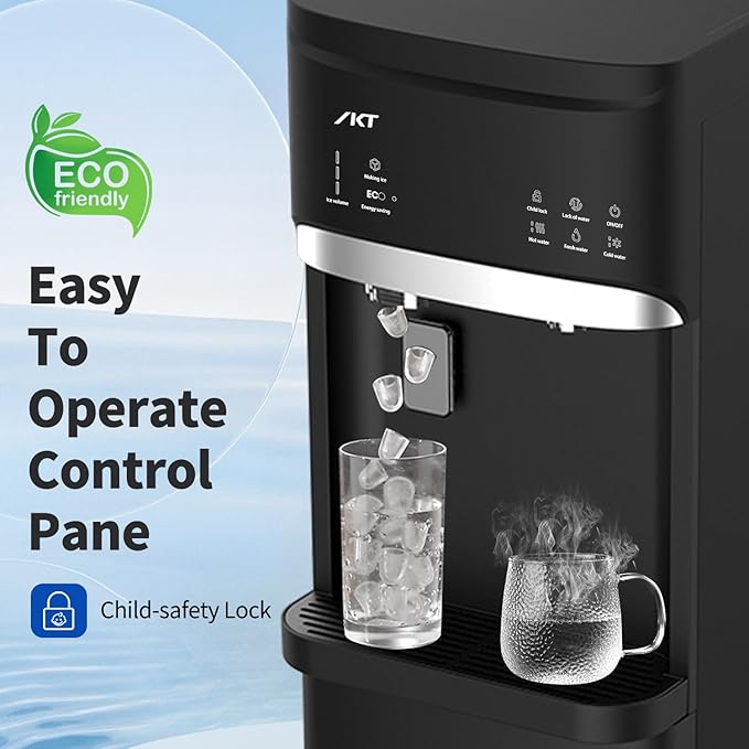 IKT Self-Cleaning Bottom Load Hot and Cold Water Cooler Dispenser with Ice Maker for 5 Gallon Bottle 22lbs Daily Capacity Perfect for Home Black-Ruum Studio Home