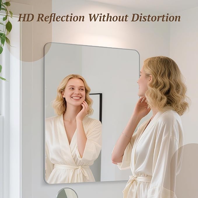 Bathroom Mirror 60" x 30", Large Rectangle Wall Mirror, Silver Metal Frame Wall Mounted Mirrors for Bathroom, Vanity, Bedroom, Entryway Decor(Horizontal/Vertical)-Ruum Studio Home
