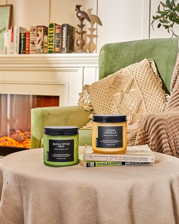M&SENSE Eucalyptus & Mint Soy Candles for Home Scented, 11.6oz 70 Hour Burn Aromatherapy Candle Gift for Stress Relief, Meditation, Yoga, Relaxing SPA, Reusable Jar for Men and Women-Ruum Studio Home
