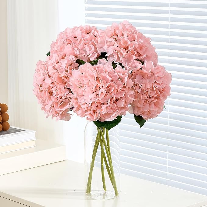 8Pcs Blush Fake Flowers Silk Hydrangea Artificial Flowers Bouquets Faux Hydrangea Stems for Home Table Centerpieces Wedding Party Decoration-Ruum Studio Home