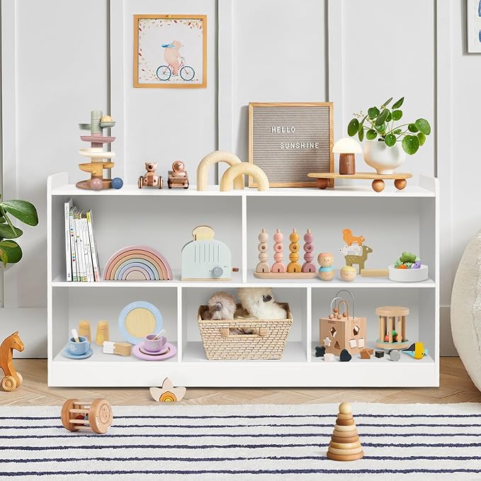 Montessori Shelf, Wooden Toy Storage Organizer for Books Toys, 2 Shelf Bookcase, 5-Section Storage Cabinet, Toddler Book Shelf for Kids Rooms, Playroom, Nursery, Kindergarten-Ruum Studio Home