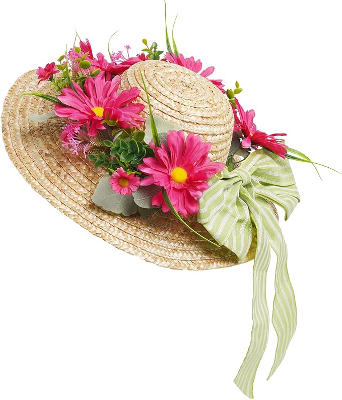Dilicoming Spring Wreaths for Front Door - 16 Inch Spring Summer Hat Wreath with Artificial Flower, Gift for Women, Indoor Outdoor Wreaths for Wall, Window, Farmhouse, Party, Holiday Home Décor-Ruum Studio Home