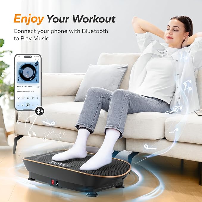 MERACH Vibration Plate Exercise Machine, Whole Body Workout Equipment for Women, Bluetooth and Silicone Pedal, Vibration Plate with Auto Mode, Vibrate Fitness Platform for Home-Ruum Studio Home