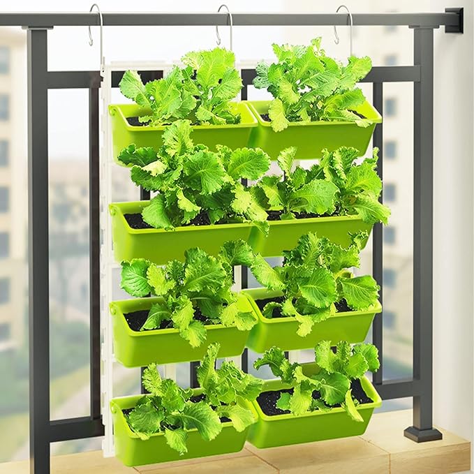 8 Pockets Vertical Planters,Wall Mounted Plastic Plant Grow Pots,Wall Pocket Planters for Indoor,Outdoor,Balcony,Garden Decoration,Light Green-Ruum Studio Home