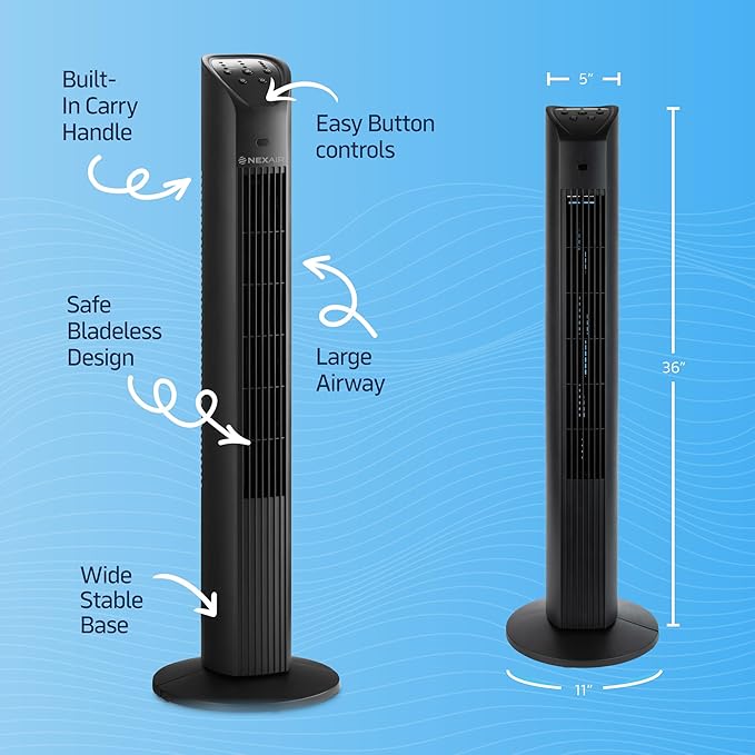 36” Oscillating Tower Fan, 3 Speed Portable Fan Tower With Remote Control, Quiet Operating Floor Fan for Bedroom with 7.5 Hr Auto Off Timer, Modern Design Room Cooling Fan For Home & Office-Ruum Studio Home