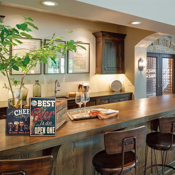 "The Best Beer is an Open One" Funny Bar Sign or Man Cave Decor | 12x8″ Durable Vintage Metal Beer Signs Wall Decorations for Home Bar/Basement/Garage/Mancave, 2347-Ruum Studio Home