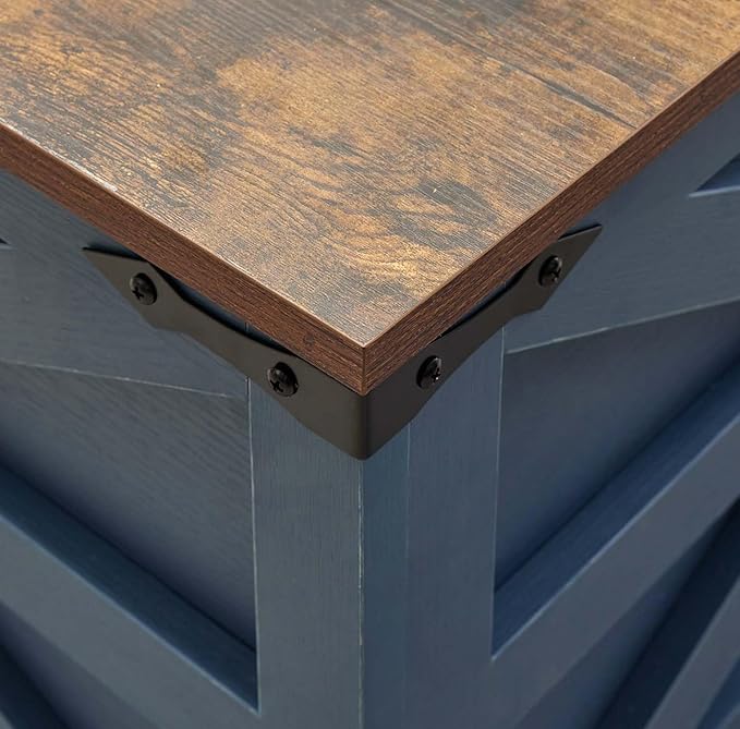 Blue Coffee Table with Storage, Cocktail Table with Hinged Lift Top, Farmhouse Square Wood Center Table with Large Hidden Storage Compartment for Living Room, Square Coffee Table, Metal Edges Decor-Ruum Studio Home