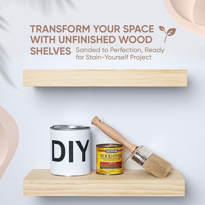 Homeforia Wood Floating Shelf 16 inch, High End Solid Natural Wood 16inch Floating Shelves for Wall Mounted, Unfinished Wooden Small Floating Shelves, Heavy Duty Bracket, 16 X 6.5 X 1.75 in, Set of 3-Ruum Studio Home