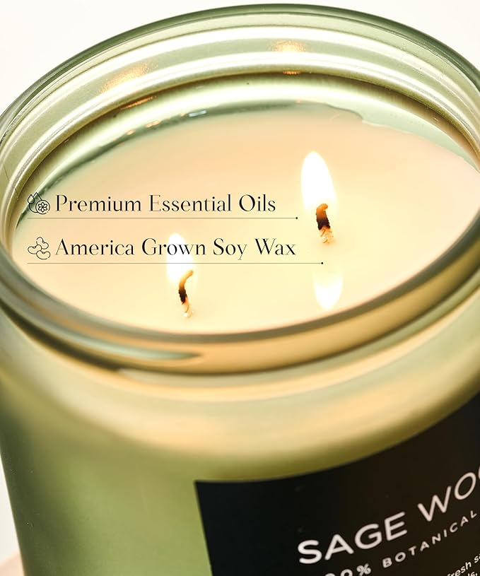 M&SENSE Sage Wood Scented Candle, 11.6oz 70 Hours Long Lasting Clean Non Toxic All Natural Soy Wax Candle for Relaxing & Stress Relief, 2 Wick Home Fragrance Gifts for Home Decor-Ruum Studio Home