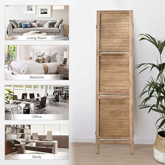 Room Divider with Shelves, Privacy Screen, Room Dividers and Folding Privacy Screens, 6 Panel Wood Temporary Wall Partition Separation Separator, Brown-Ruum Studio Home