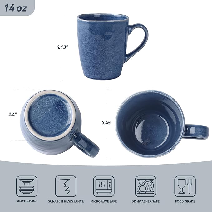 famiware Aurora Coffee Mugs, 14oz Mug Set of 4, Stoneware Mug, Cups for Kitchen, Cappuccino, Latte, Reactive Glaze, Microwave Safe, Scractch-resistant, Lagoon Blue-Ruum Studio Home