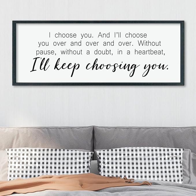 LuZhiQiang I'll Keep Choosing You Wall Decor 40"×15" for Master Bedroom Above Bed Sign I Choose You Large Wood Framed Wall Hanging Art (Black)-Ruum Studio Home