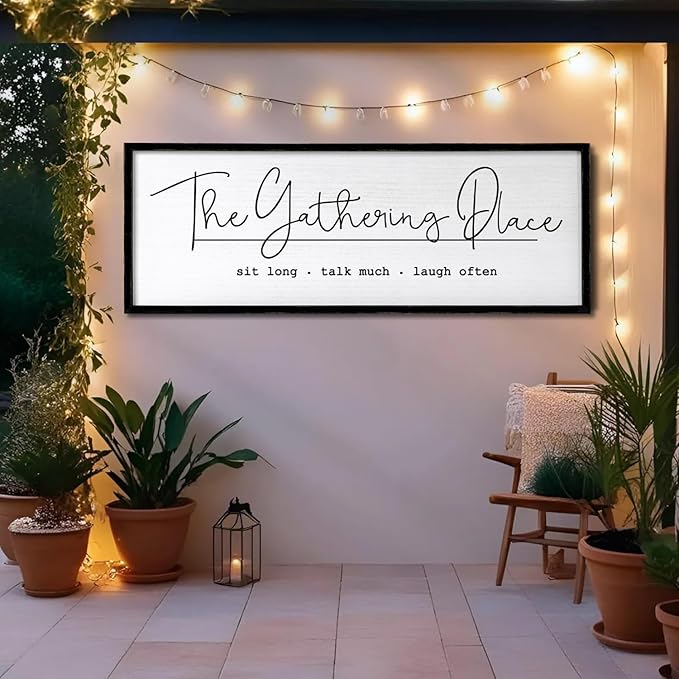 The Gathering Place Wall Decor Art 24"X10" for Dining Room gather Kitchen Wall Wooden Framed Sign (Black)-Ruum Studio Home