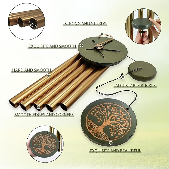 Memorial Wind Chimes for Outdoor & Gifts – Engraved Tree of Life, 36” Durable Metal Chimes with Soothing Melodies, Waterproof & Customizable Tones-Ruum Studio Home