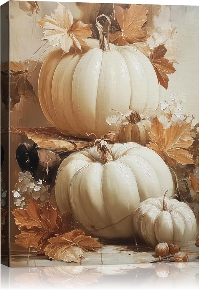 Rustic Autumn Pumpkin Wall Art Decor, Framed Vintage Thanksgiving Decorations, Fall Canvas Wall Art for Home, Kitchen and Living Room, Cozy Fall Decor Picture Print Ready to Hang-Ruum Studio Home