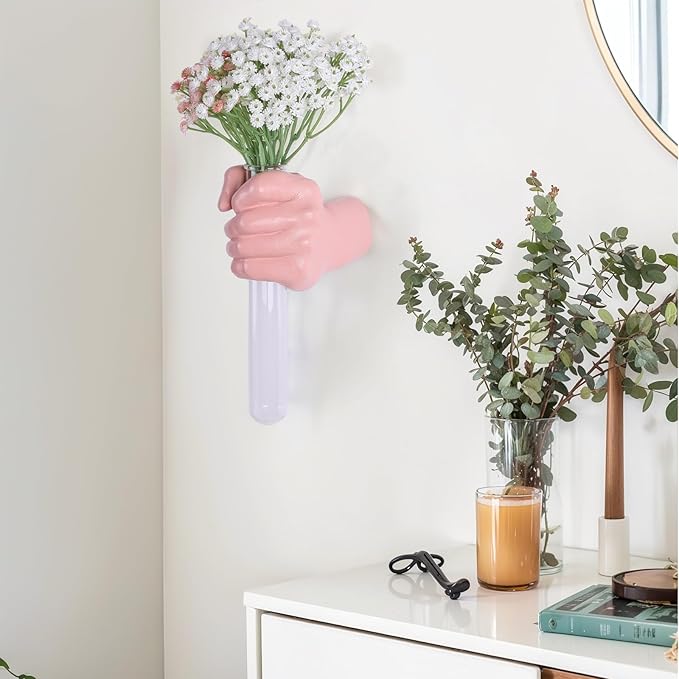 Pink Wall Sculpture,Wall Art Bedoroom,Hand Vase,Funky Flower Vase Decorations,Unique Wall Statue,Home Decor Art-Ruum Studio Home