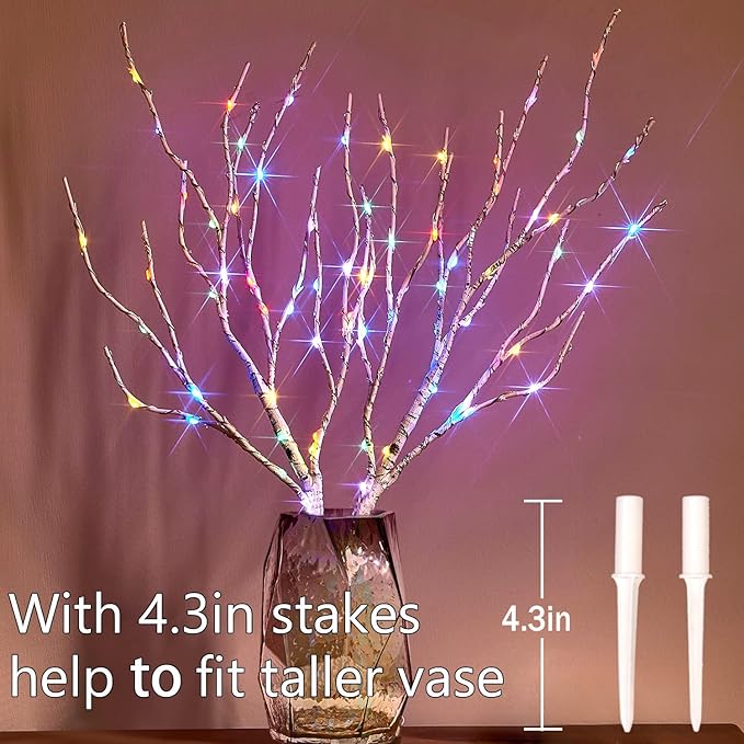 Birchlitland Lighted Birch Branches Battery Operated 18IN 70 LED 8 Function, White or Multiple Colors, Artificial Decorative Branch Lights for Home and Holiday Decoration Indoor Outdoor-Ruum Studio Home