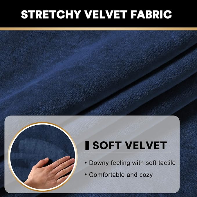 PrinceDeco Velvet Couch Cushion Cover Stretch Cushion Slipcover for Chair Loveseat Sofa Furniture Protector Seat Cushion Sofa Cover (Each Width Up to 29.5", Navy)-Ruum Studio Home