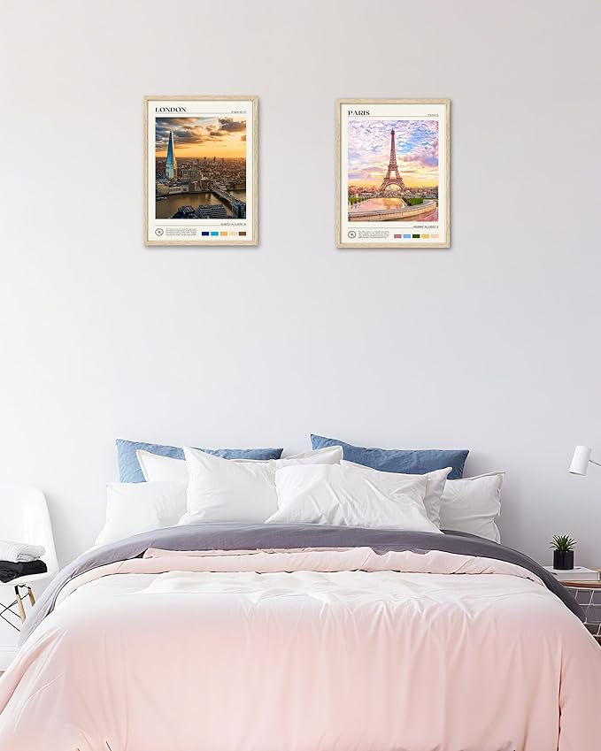 HesenDot Natural OAK Wood Framed London City Wall Art,12x16in Landscape Canvas Wall Print Poster,Classic Urban Landmark Wall Decor for Living Room,Bedroom,Office Gallery Set of 1-Ruum Studio Home