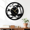 20inches/50cm Wall Clocks Palm Tree Battery Powered No Ticking Silent Round Black Modern Unique Metal Wall Clocks Suitable Living Room Kitchen Bedroom Fireplace Office Farmhouse。-Ruum Studio Home