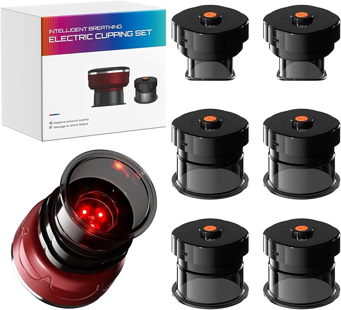 UBALANCE Cupping Kit for Massage Therapy, Cupping Therapy Set 6 Cups, Electric Smart Cupping Machine, 4 in 1 Negative Pressure Massager with 12 Modes for Fatigue Relief, Red-Ruum Studio Home