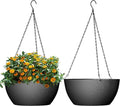 13 inch Large Hanging Planters Plant Pots for Outdoor Indoor Plants with Drainage Holes and Chain, 2 Pack Round Hanging Flower Pots for Garden Home Porch Decor, Black-Ruum Studio Home