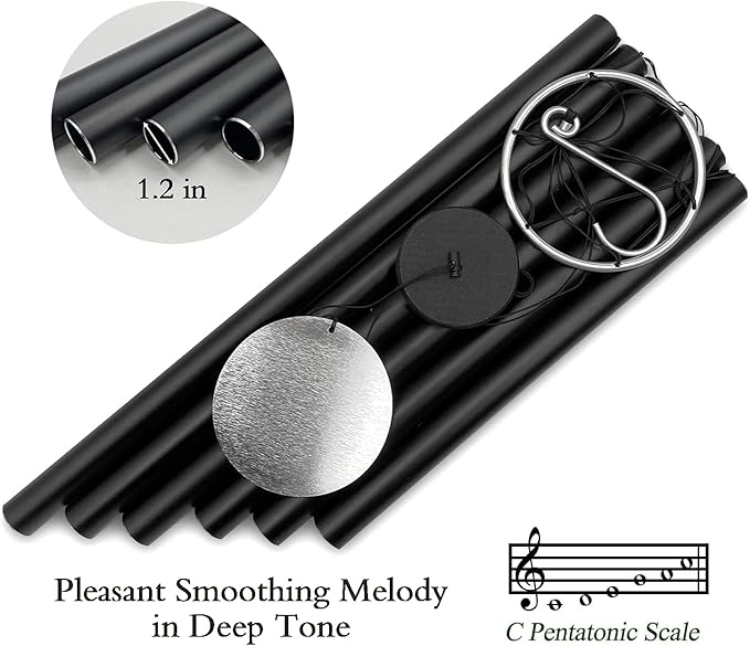 ASTARIN Outdoor Deep Tone,45Inch Sympathy Wind Chimes for Outside with 6 Tubes Tuned Relaxing Melody,Memorial Wind Chimes Large for Mom,Garden Decor,Black-Ruum Studio Home