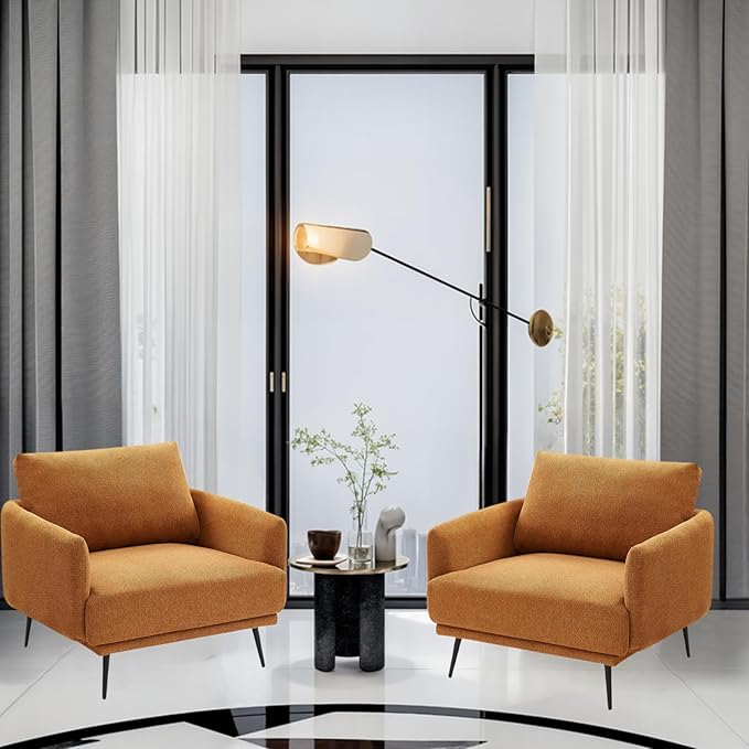 Oversized Accent Chair Set of 2 for Living Room Chairs Reading Arm Chair Comfy Modern Single Sofa Side Chairs with Metal Legs & Soft Cushion for Bedroom, Balcony,Waiting Room (Polyester, Caramel)-Ruum Studio Home
