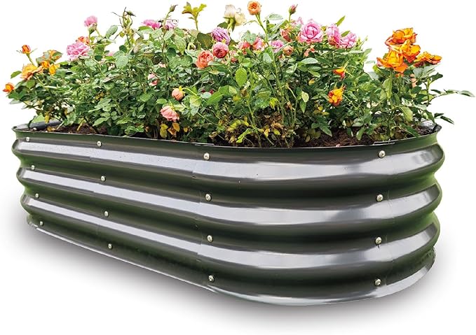 Gardmax Galvanized Raised Garden Bed, Lightweight Planter Boxes Outdoor with Easy Assembly, Large Garden Bed for Vegetables, Fruits, Flower Dark Grey-Ruum Studio Home