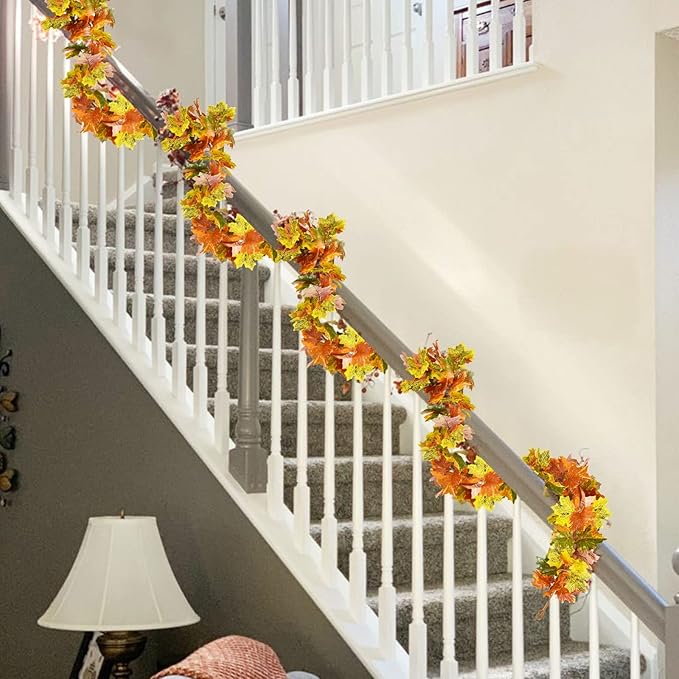 Lvydec 2 Pack Fall Maple Garland Clearance - 5.9ft/Strand Artificial Fall Garlands Assorted Color Leaves Autumn Decor for Home Wedding Halloween Thanksgiving Party-Ruum Studio Home