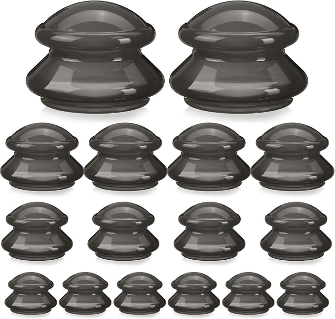 Geiserailie 16 Pcs 4 Sizes Cupping Therapy Set Silicone Cupping Massage Cups Professional Chinese Therapy Cup Vacuum for Body Muscle Nerve(Onyx)-Ruum Studio Home