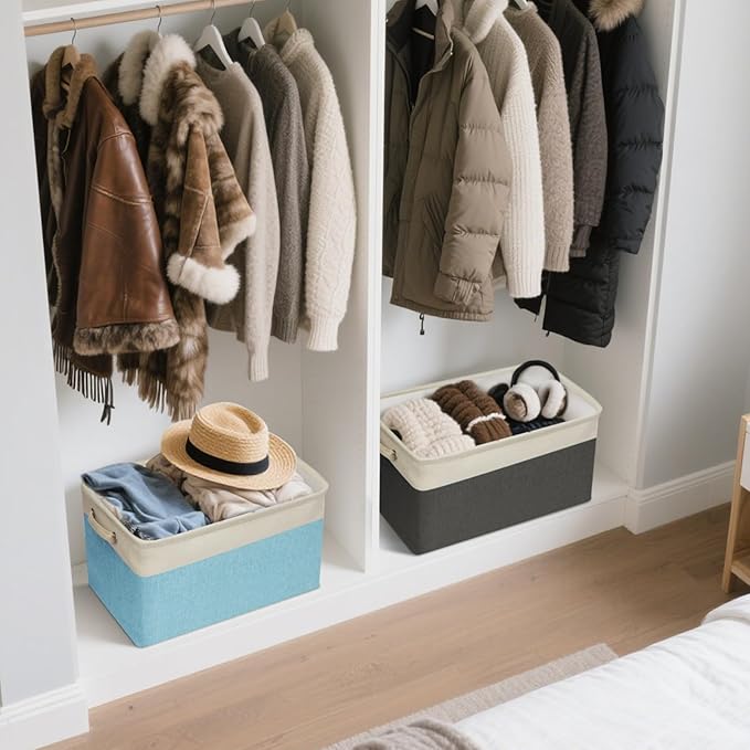 BALEINE 2 Pack Fabric Storage Bins for Shelves, Linen Storage Baskets for Organizing, Decorative Closet Bins for Clothes, Home (Green, 15''x11''x9.5'')-Ruum Studio Home