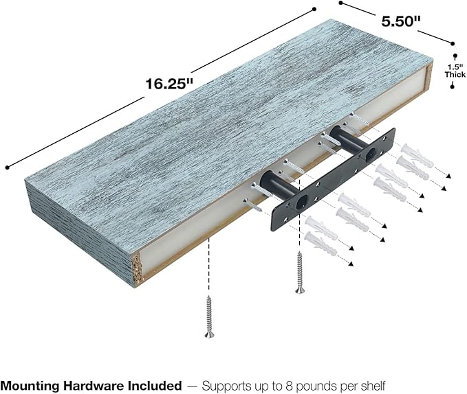 Sorbus Floating Shelves - 3 Pack 16 Inch Rustic Blue Wall Shelves for Bedroom, Kitchen, Living Room, Bathroom Shelves, Home Decor, Office - Floating Shelf for Trophies, Books, Frames, Toilet Paper-Ruum Studio Home