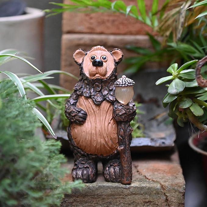 Bear Garden Figurines Outdoor Decor Solar Statue with LED Lights for Patio Lawn Yard Art Decoration Housewarming Garden Gift-Ruum Studio Home