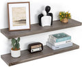 Fun Memories Floating Shelves for Wall, 36"x9.3" Rustic Solid Elm Wood Shelves, Heavy-Duty Wall Mounted Shelves with Invisible Brackets, Set of 2 for Living Room, Bedroom, Kitchen, Grey Finish-Ruum Studio Home