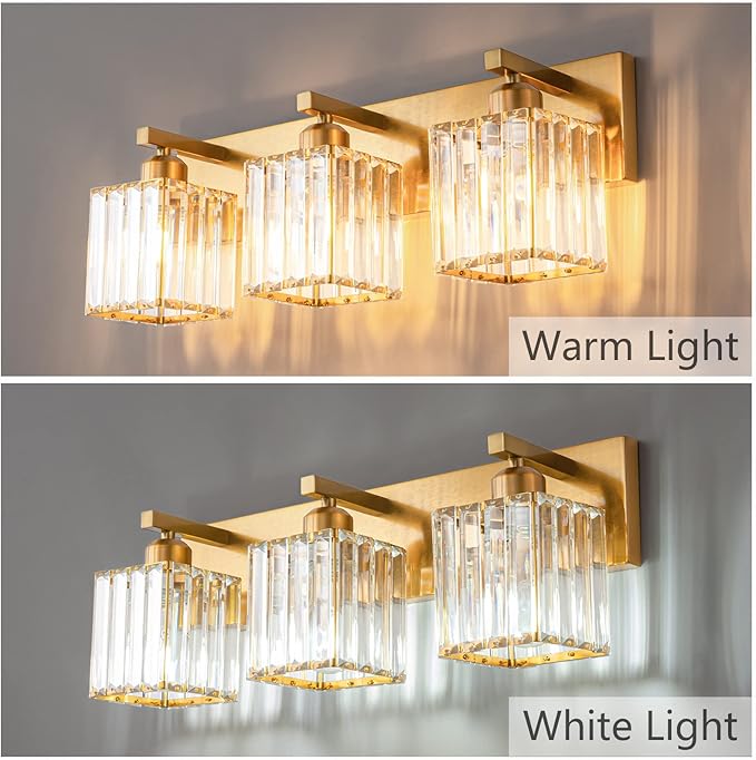Modern Bathroom Vanity Light 3-Lights Gold Crystal Bathroom Wall Light Vanity Light Fixtures，20.47-inch Modern Minimalist Design-Ruum Studio Home