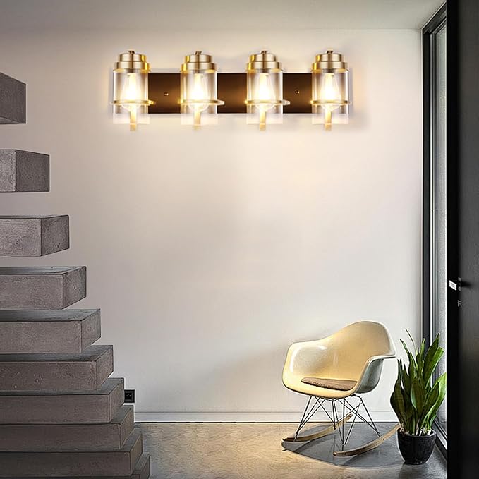 Black Gold Wall Sconces,Bathroom Vanity Light Fixtures,4 Lights Black Sconce Over Mirror,Farmhouse Bathroom Lights(Bulbs not Included)-Ruum Studio Home