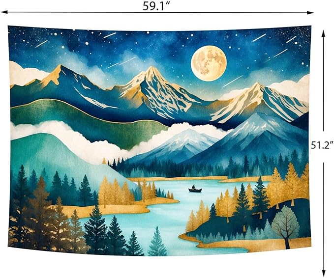 Delur Mountain Tapestry Boho Moon Stars Starry Night Tapestry Wall Hanging Forest Tree Nature Landscape Psychedelic Headboard for Bedroom Living Room Home Decor (51.2" x 59.1")-Ruum Studio Home