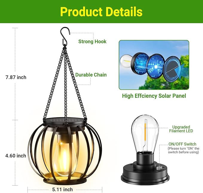 KOOPER Solar Lanterns Outdoor Waterproof, Upgraded Metal Hanging Solar Lights Outdoor Lanterns, Brighter Auto On/Off Outdoor Hanging Lantern for Yard Patio Pathway Porch Garden Decor 2 Pack-Ruum Studio Home