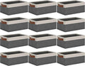 GhvyenntteS Small Fabric Storage Bins 12 Pack, Storage Basket with Leather Handles, Closet Storage Bins for Shelves, Storage Baskets for Shelves, Home, Office (Grey/White, 11.8" x 7.87" x 5.11")-Ruum Studio Home