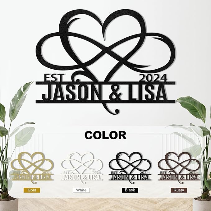 Metal Signs Customized, Infinity Heart Wall Decor, Custom Couple's Name Sign, Personalized Wedding Sign for Couples 2025, Unique Infinity Heart Metal Art, Valentines Day Gift, Home Decor Gift-Ruum Studio Home