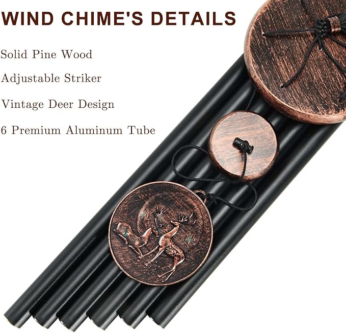 Wind Chimes for Outside, Deer Deep Tone Vintage Wind Chime Outdoor Clearance, Sympathy/Memorial/Festivals/Birthday Gift for Mom Dad Grandma, Home Garden Patio Decor (32" Deer)-Ruum Studio Home