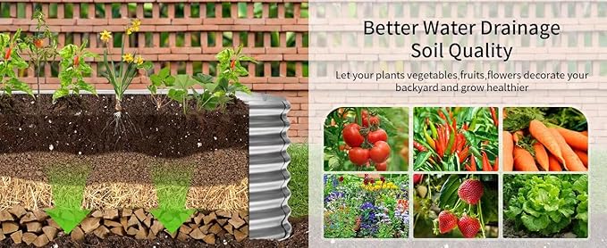 Land Guard 24“ Tall Galvanized Raised Garden Bed Kit, Galvanized Planter Garden Boxes Outdoor, Oval Large Metal Raised Garden Bed for Vegetables (Classic Silver, 4×2×2ft)-Ruum Studio Home