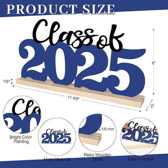 COCHIE Metal Class of 2025 Sign, Graduation Party Decorations for School, Home, Shelf, Mantel, Graduation Gifts for Graduate, Blue and Black Grad Table Top for Parties Decor Supplies (Class of 2025)-Ruum Studio Home